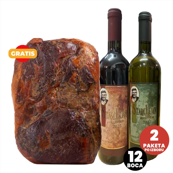 Stari Lijan 12x0,75l blatina i žilavka (po izboru) + GRATIS Didov pršut bez kosti cijeli komad 6-6,5kg