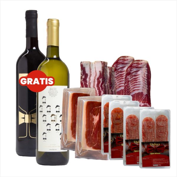 Didov pršut 2x100g, Didov špek 2x100g, Didov vrat 2x100g, Didov kulen 2x100g, Didova čajna 2x100g + GRATIS 6x0,75l Didovo vrhunsko vino (blatina/žilavka po izboru)