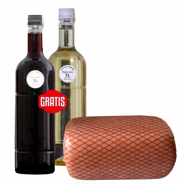 Didova šunka 1kg + GRATIS 2 boce Domaće najbolje vino 1l bijelo i crno