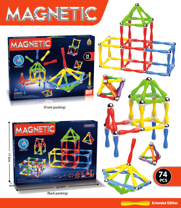 MKS432403 3D KOCKE ZA SASTAVLJANJE SLAGALICE S MAGNETNOM ŠIPKOM 74 kom #
