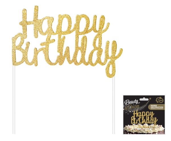 PF-DPHZ UKRAS OD PAPIRA HAPPY BIRTHDAY ZLATNI 14x11cm