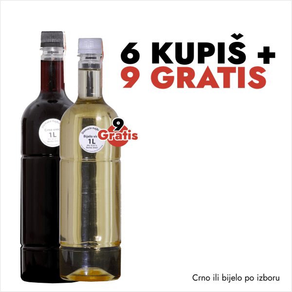 Vino Domaće najbolje 6x1l + GRATIS vino Domaće najbolje 9x1l (bijelo ili crno)