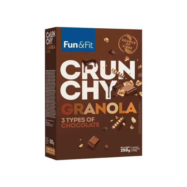 FUN&FIT GRANOLA CRUNCHY 3 VRSTE ČOKOLADE 250G