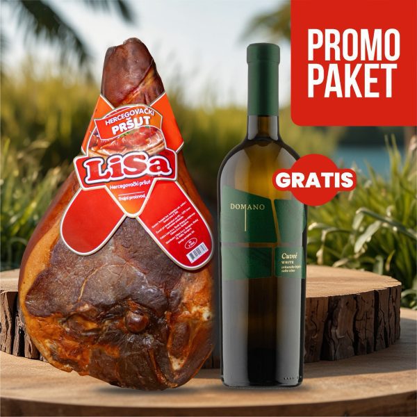 Lisa pršut s kosti (6-6,5kg) + GRATIS Domano Cuvée Vrhunsko Bijelo Vino 0,75l