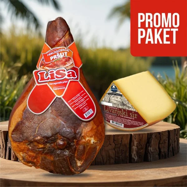 Lisa pršut s kosti (6-6,5kg) + 2x Mljekara Livno Livanjski sir 1/4 s paprom cca. 600-700g
