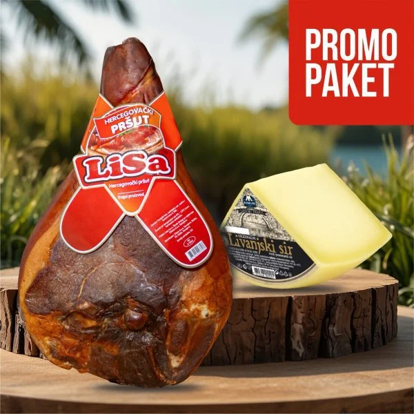 Lisa pršut s kosti (7-7,5kg) + 2x Mljekara Livno Livanjski sir 1/4 cca. 600-700g