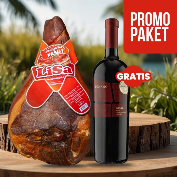 Lisa pršut s kosti (6-6,5kg) + GRATIS Domano Cuvée Vrhunsko Crveno Vino 0,75l