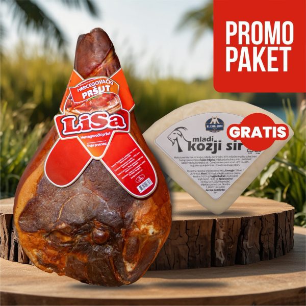 Lisa pršut s kosti (6-6,5kg) + GRATIS 2x Mljekara Livno Kozji miješani 1/4 cca. 500g