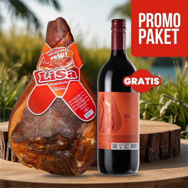 Lisa pršut s kosti (6-6,5kg) + GRATIS 2x Vino Domano kvalitetna Blatina 1L