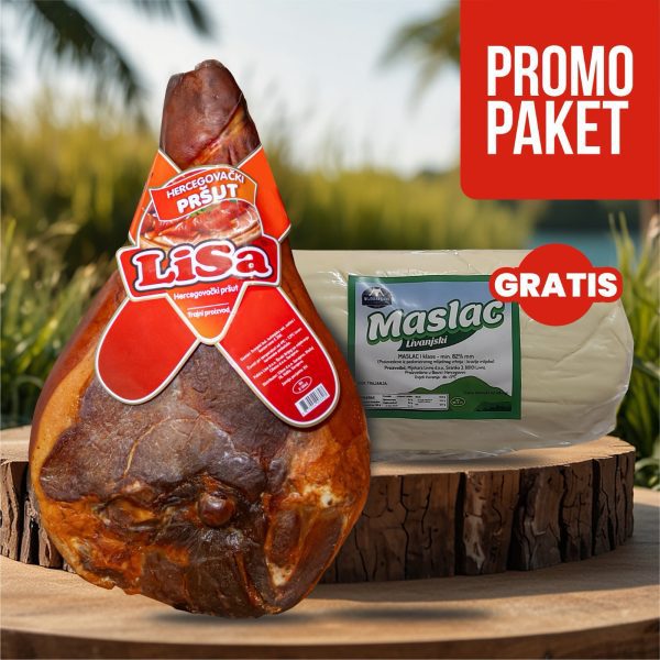 Lisa pršut s kosti (7-7,5kg) + GRATIS 2x Mljekara Livno Egalizirani Livanjski Maslac 500g