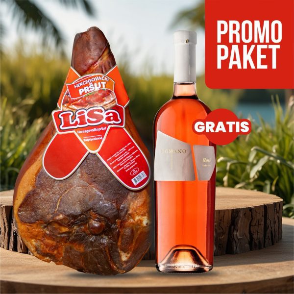 Lisa pršut s kosti (6-6,5kg) + GRATIS 2x Vino Domano vrhunski Rose 0,75L