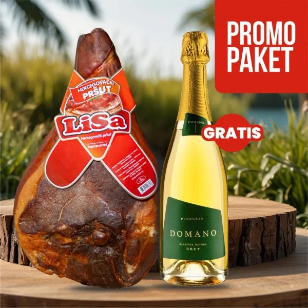 Lisa pršut s kosti (6-6,5kg) + GRATIS Pjenušac Domano 0,75L