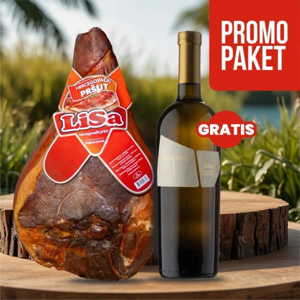 Lisa pršut s kosti (6-6,5kg) + GRATIS 2x Vino Domano Žilavka 0,75L