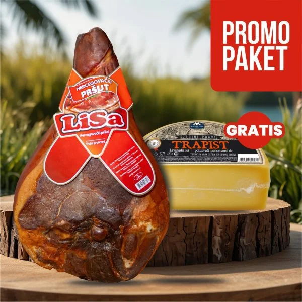 Lisa pršut s kosti (6-6,5kg) + GRATIS Mljekara Livno Trapist 1/2 cca 1,2-1,3kg