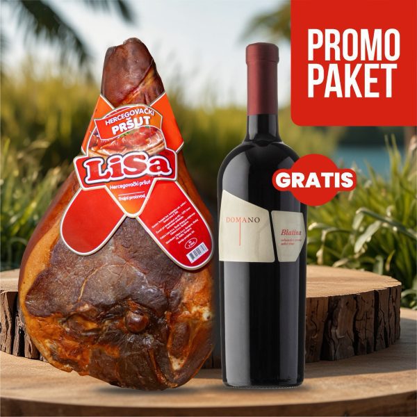 Lisa pršut s kosti (6-6,5kg) + GRATIS 2x Vino Domano Blatina Vrhunsko 0,75L